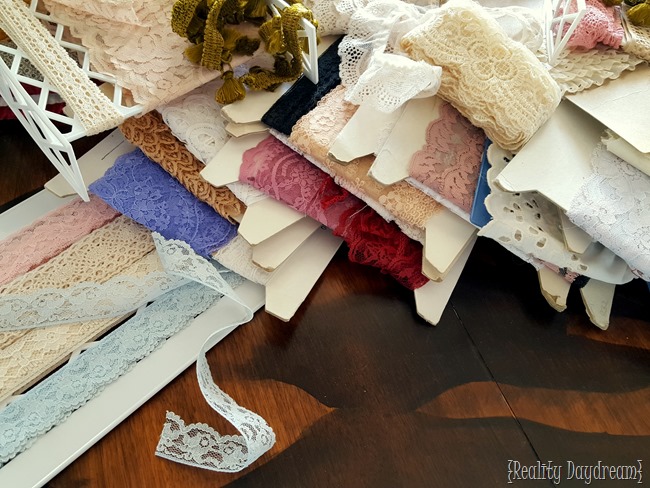 Soooooo much lace! Tutorial for a GORGEOUS way to organize your lace collection {Reality Daydream}