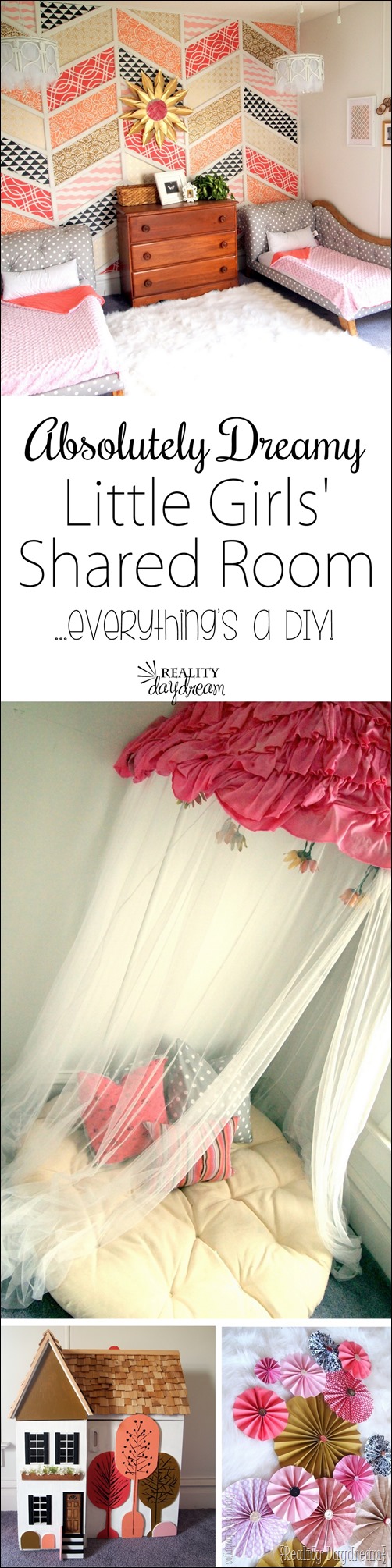 So many unique DIY projects make up this gorgeous little girls' room reveal! {Reality Daydream}