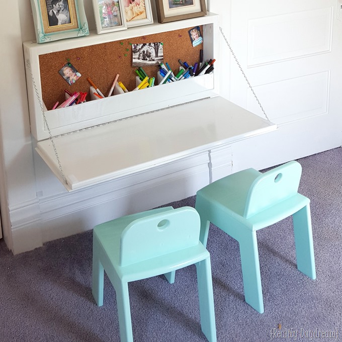 Children's wall-mounted Secretary Desk and Land of Nod Knock-off Kid Chairs! {Sawdust and Embryos}