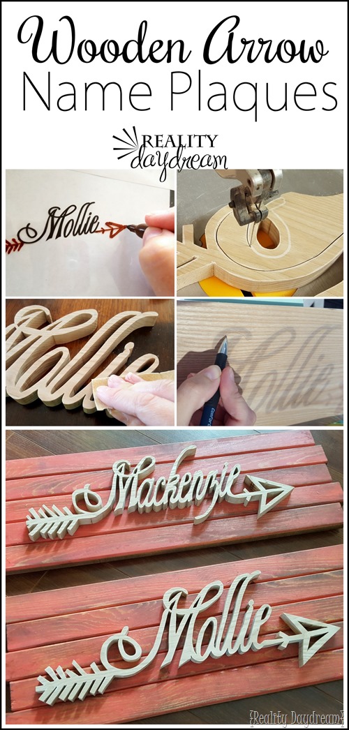 These personalized wooden 'arrow' Name Plaques are such a fun handmade gift idea or nursery decor! {Reality Daydream}