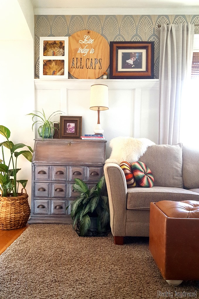 Our living room, with picture ledge and Thanksgiving Turkey Kids Art {Reality Daydream}