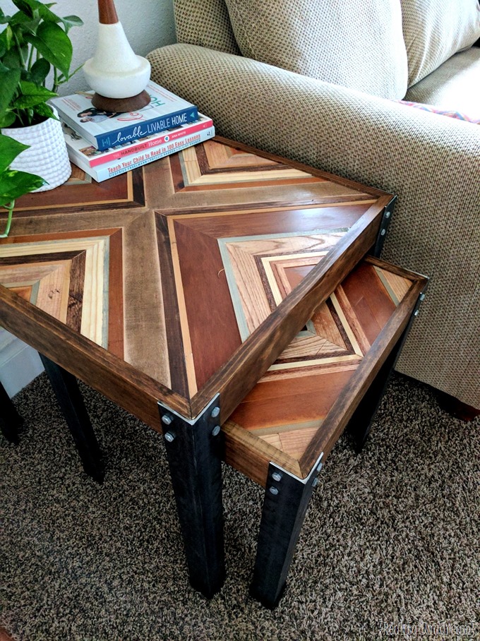 Nesting End Table with Decorative Wooden Inlay - using scrap wood!