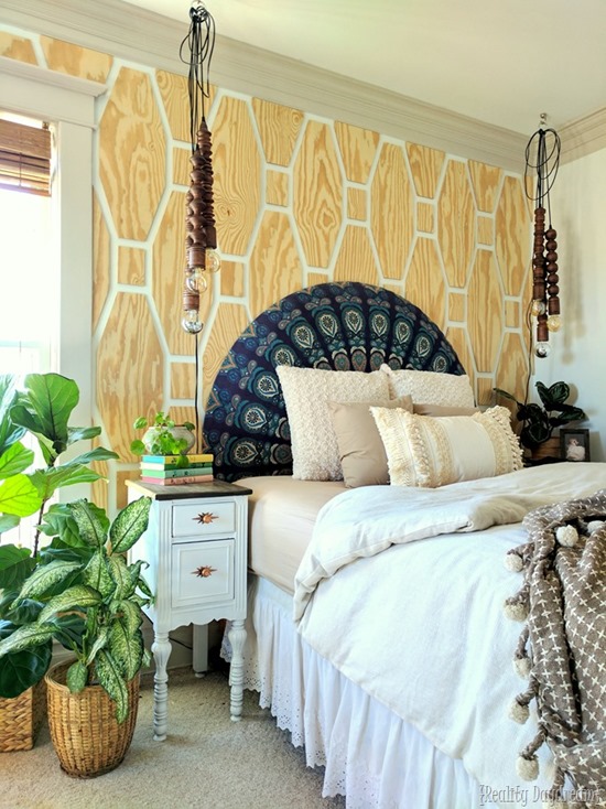 Boho Master Bedroom with Plywood Geometric Accent Wall {Reality Daydream}