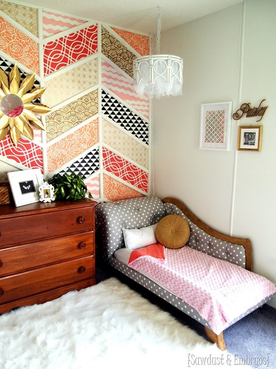 Herringbone Patchwork Accent Wall with stenciled patterns! {Reality Daydream}