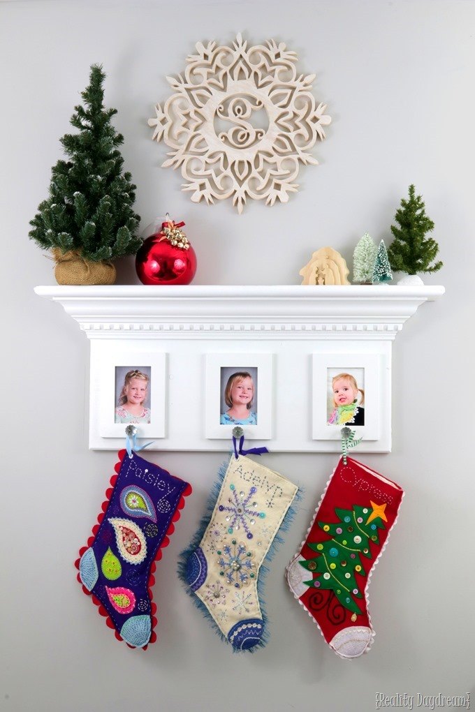 Wall shelf stocking hanger... inspired by a fireplace mantel! {Reality Daydream}