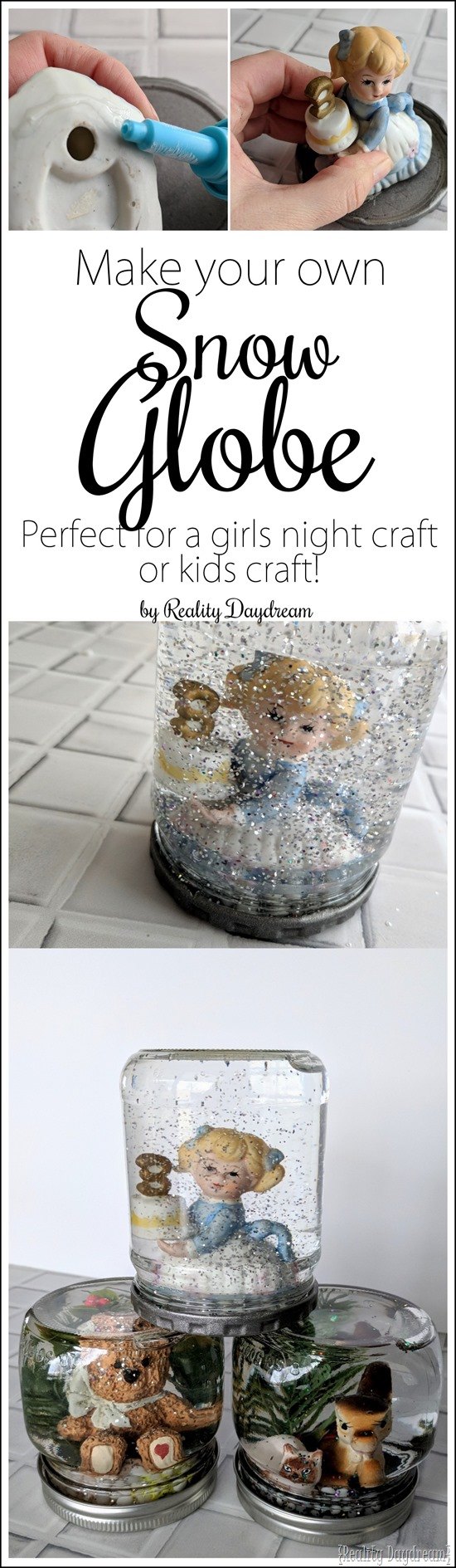 How to make a snow globe with this fun DIY craft - perfect for girls night or kids craft ideas! {Reality Daydream}