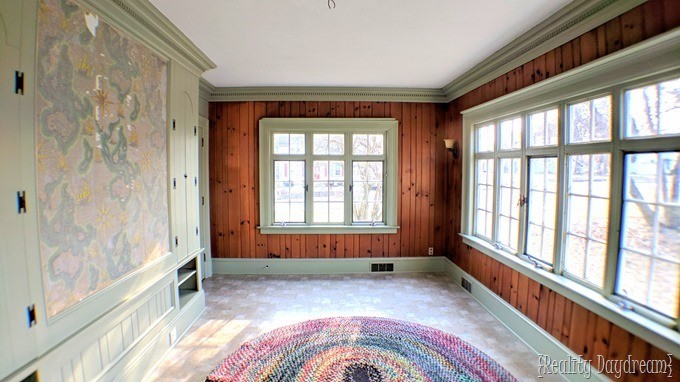 Sunroom solarium with painted trim and carsiding wood walls {Reality Daydream}