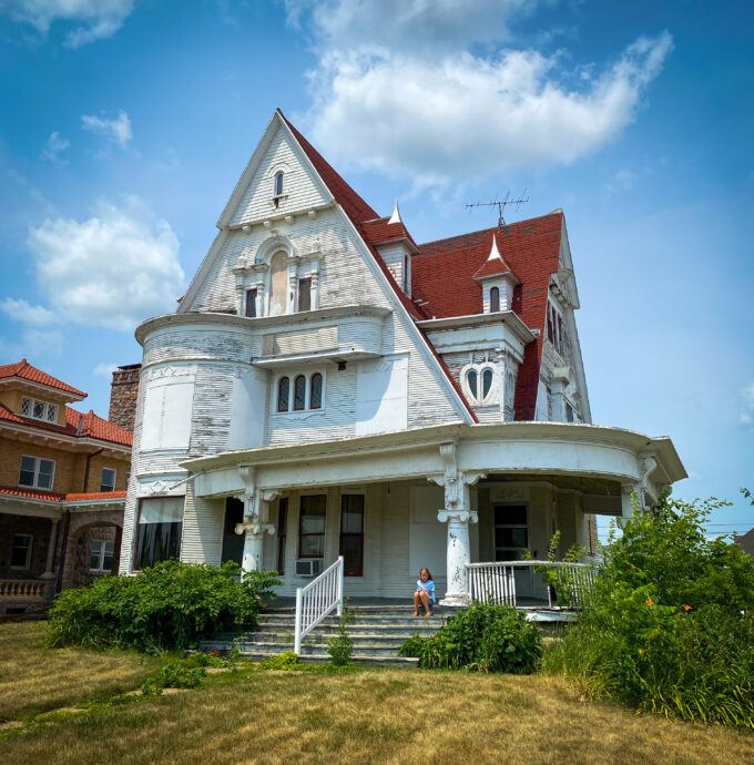 Exterior photo of the Newton Carmean house after tornado and derecho