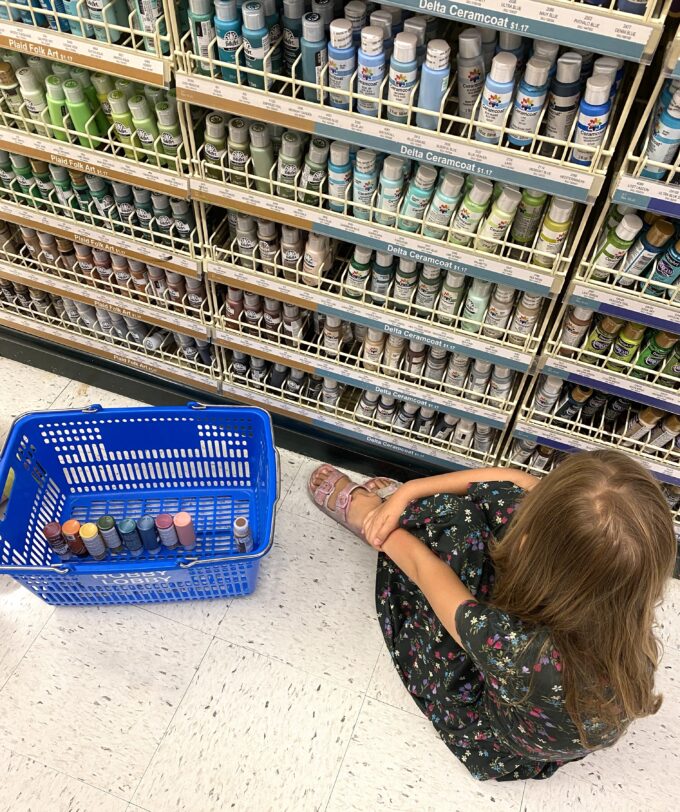 Pick out rainbow paints for the colored pencil holders